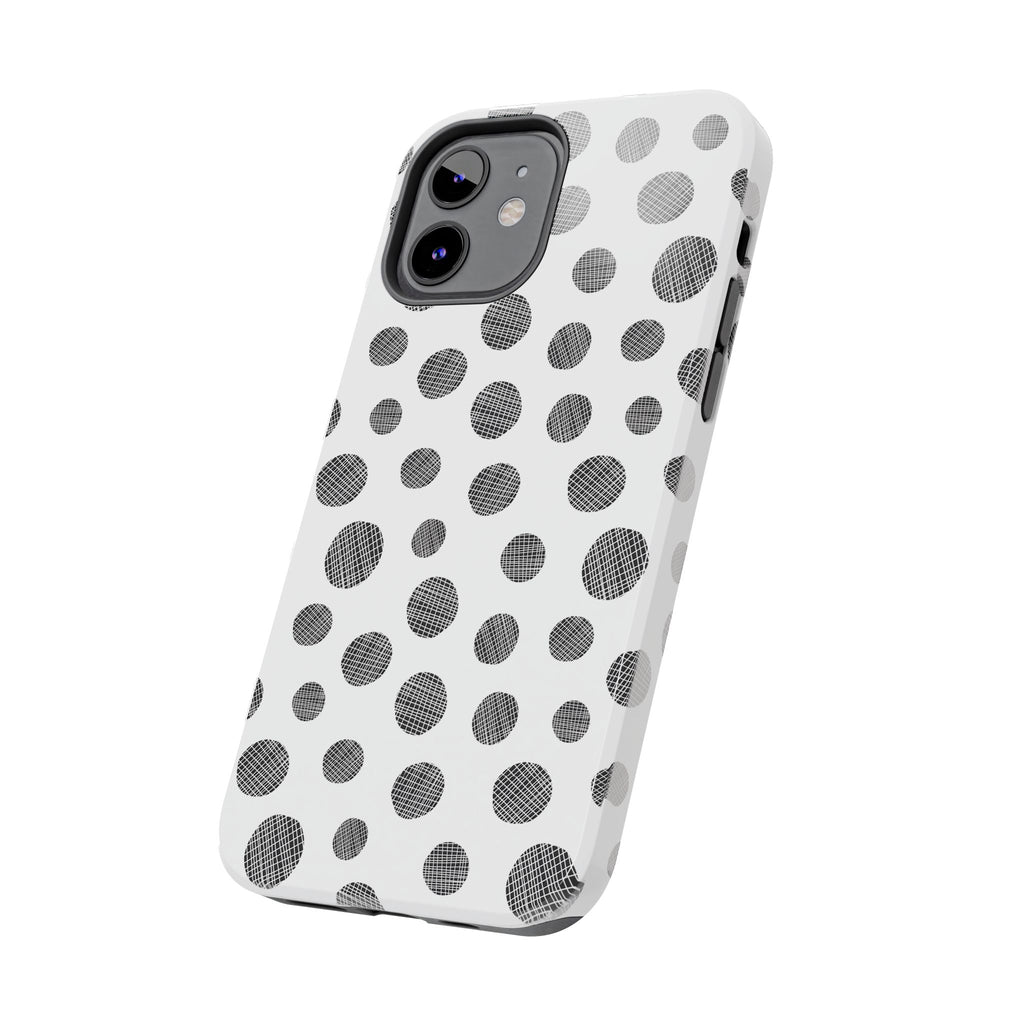 Polka Dot Texture Tough Phone Case — Black & White Spot Pattern, Protective Slim Phone Cover