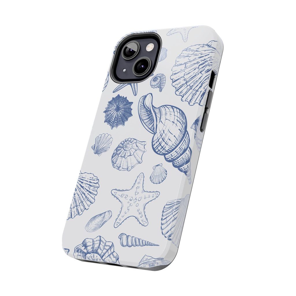 Seaside Sketch Tough Phone Case – Blue Shells & Starfish Protective Cover