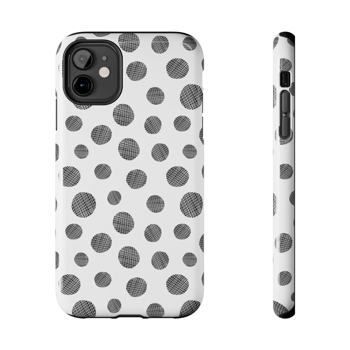 Polka Dot Texture Tough Phone Case — Black & White Spot Pattern, Protective Slim Phone Cover