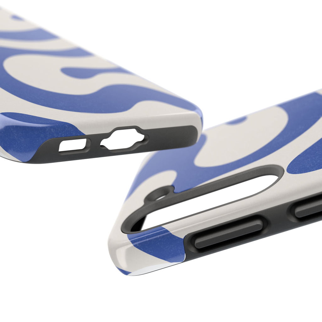Blue Retro Swirl Tough Phone Case — Durable Abstract Pattern