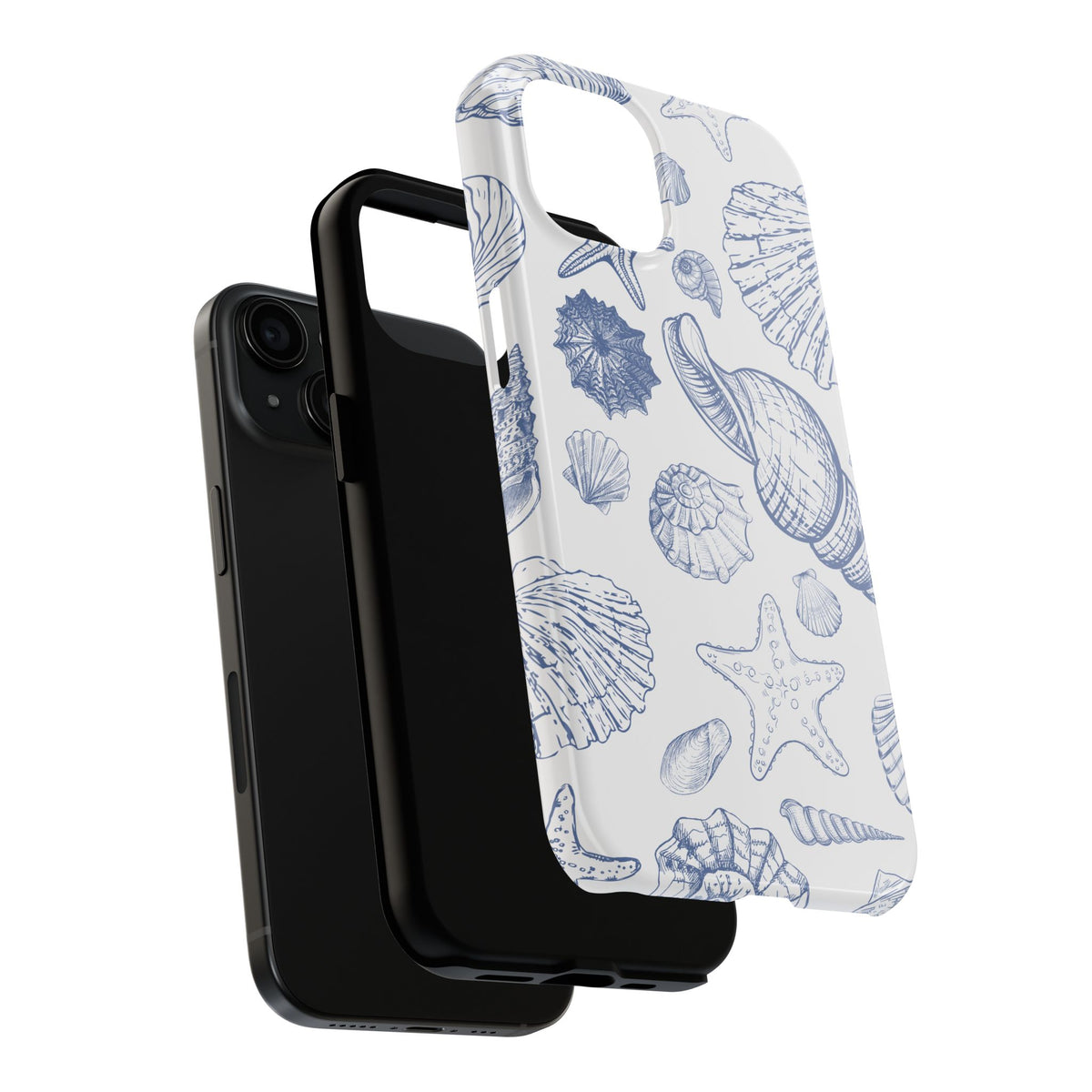 Seaside Sketch Tough Phone Case – Blue Shells & Starfish Protective Cover