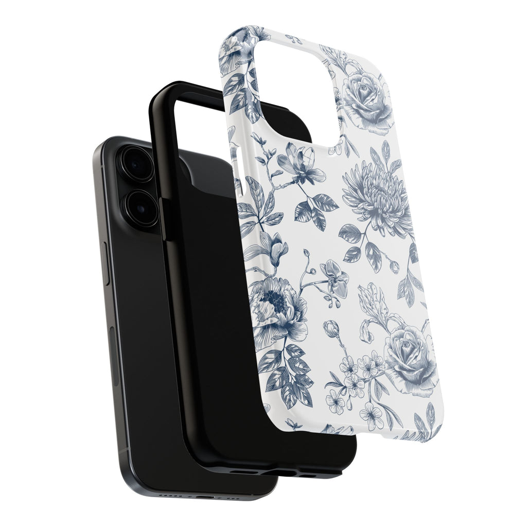 Tough Phone Case — Blue Vintage Floral Protective iPhone Cover