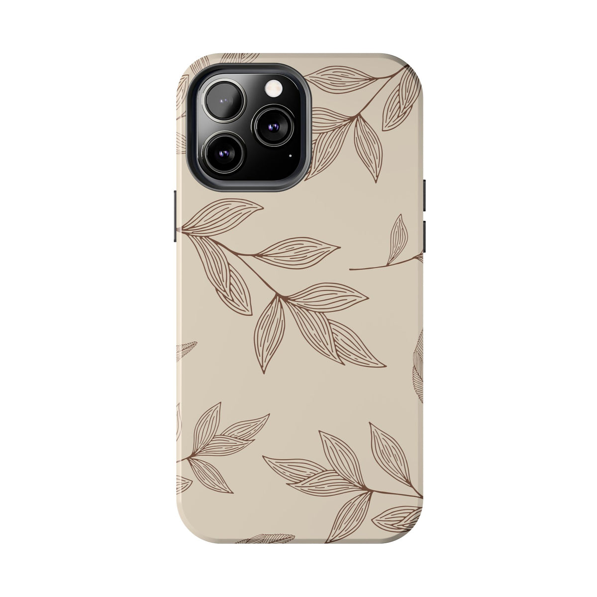 Tough Phone Case — Neutral Botanical Leaf Design (Protective Floral iPhone Case)