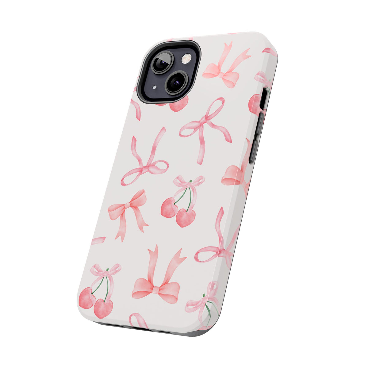 Pink Cherry & Bows Tough Phone Case — Cute Pastel Floral Pattern