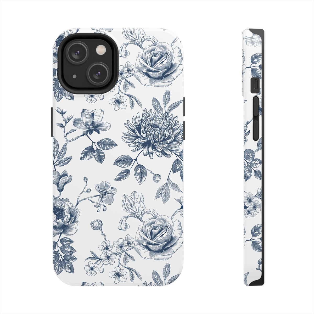 Tough Phone Case — Blue Vintage Floral Protective iPhone Cover