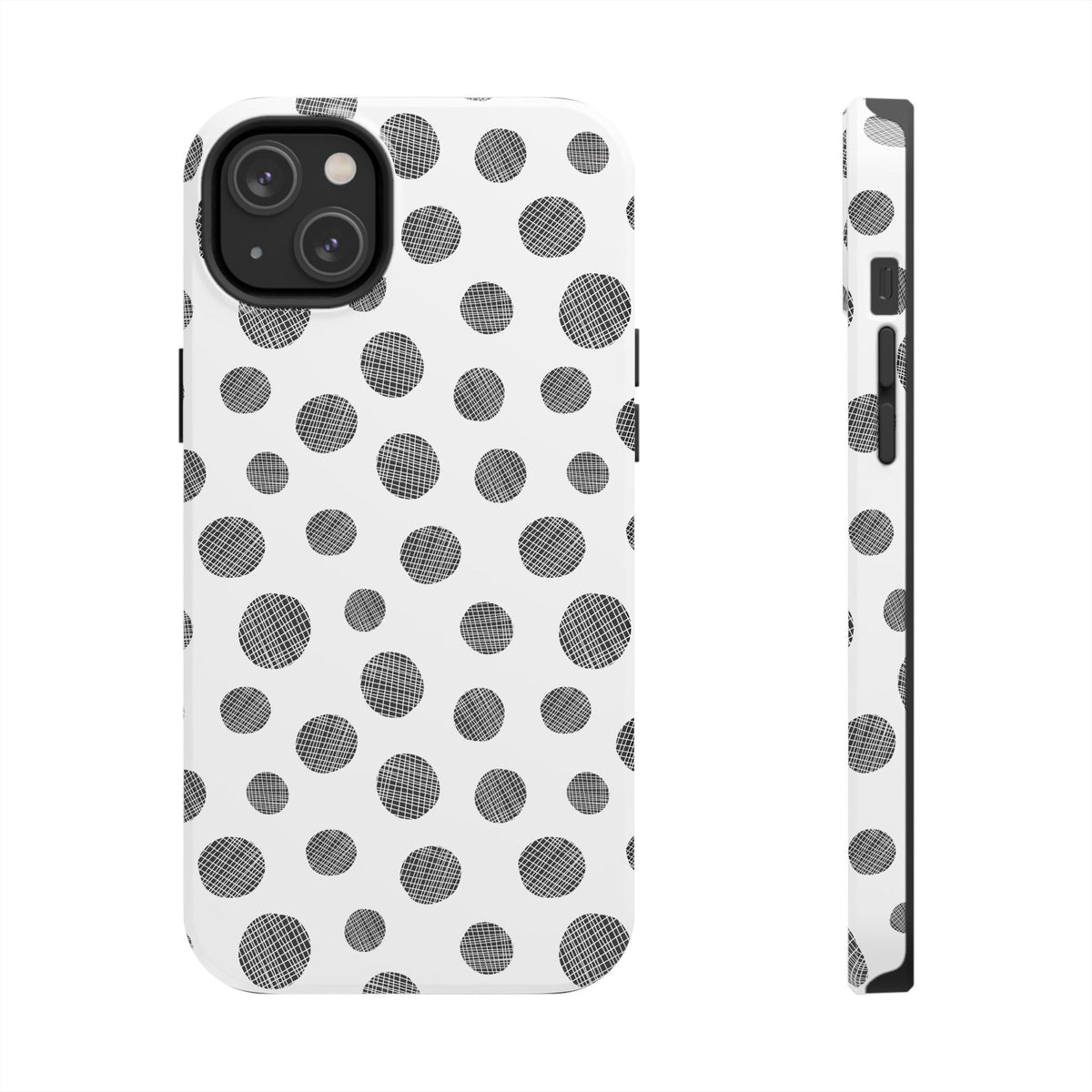 Polka Dot Texture Tough Phone Case — Black & White Spot Pattern, Protective Slim Phone Cover