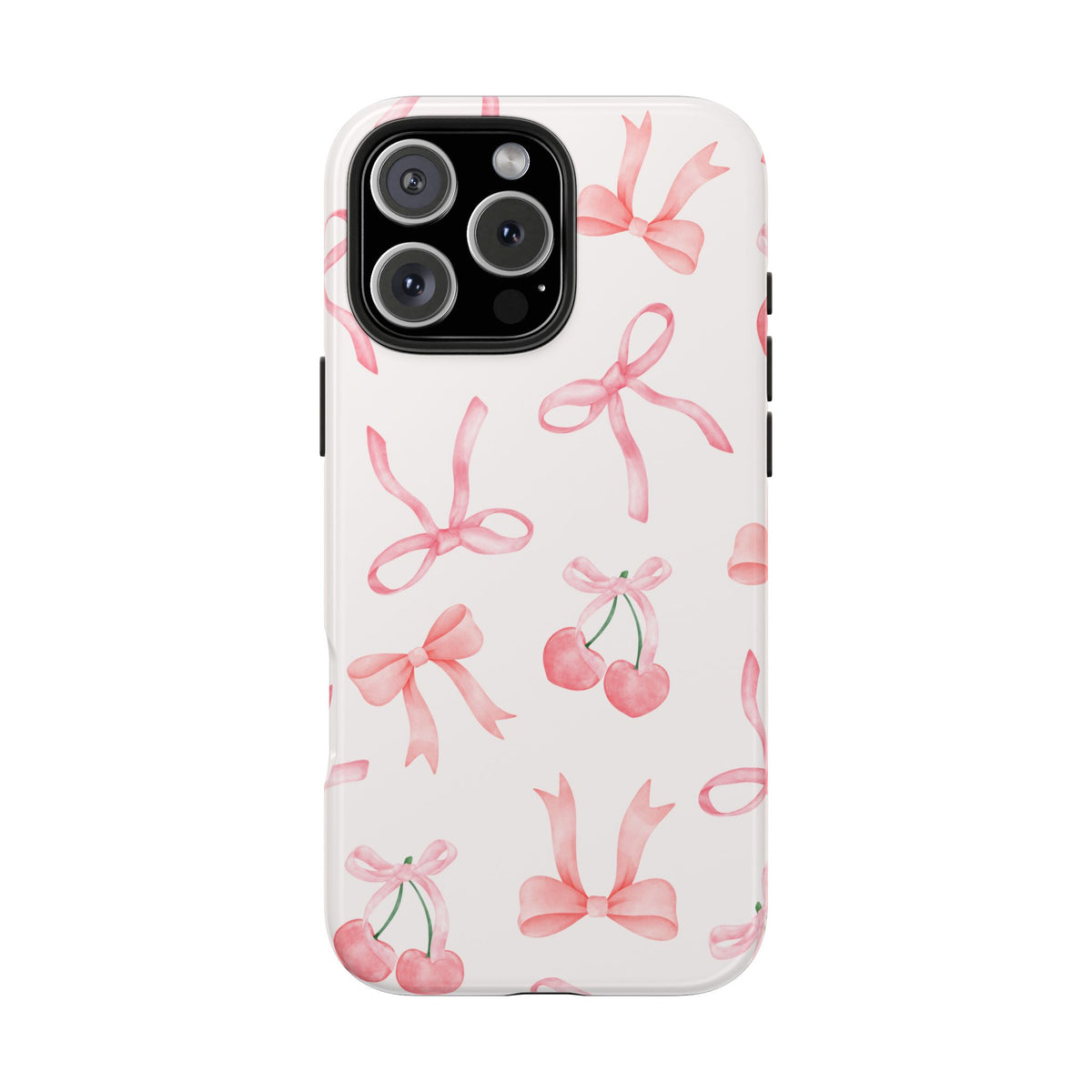 Pink Cherry & Bows Tough Phone Case — Cute Pastel Floral Pattern