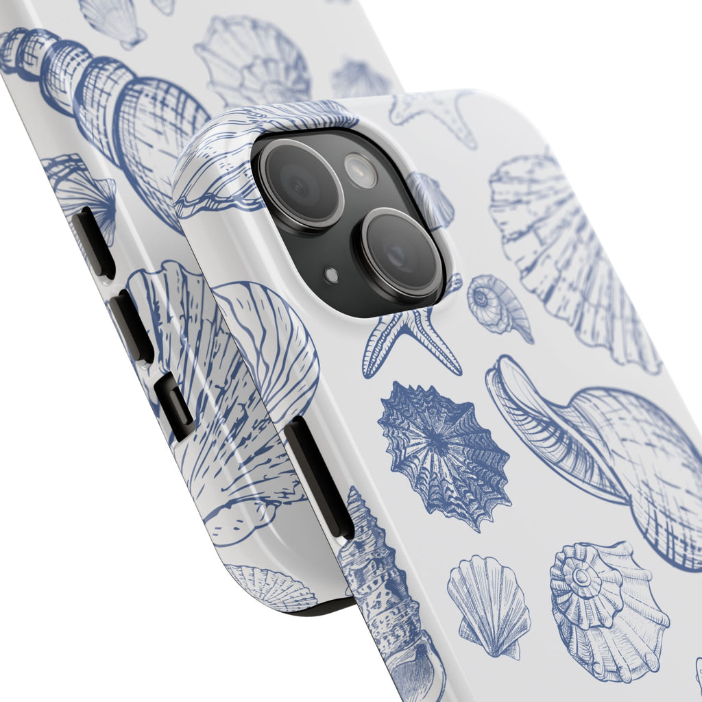 Seaside Sketch Tough Phone Case – Blue Shells & Starfish Protective Cover