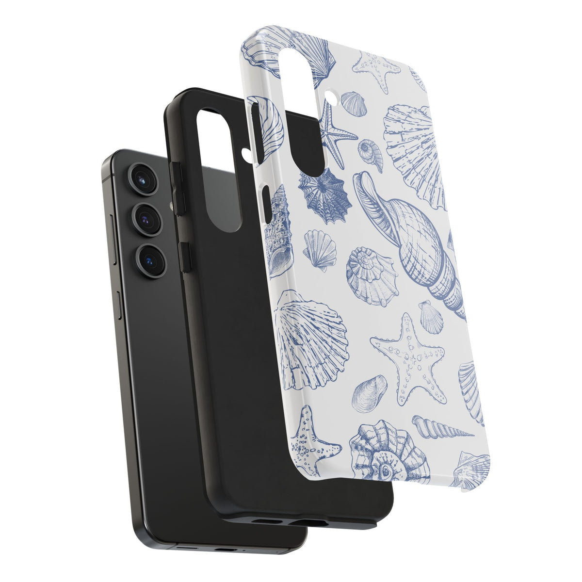 Seaside Sketch Tough Phone Case – Blue Shells & Starfish Protective Cover