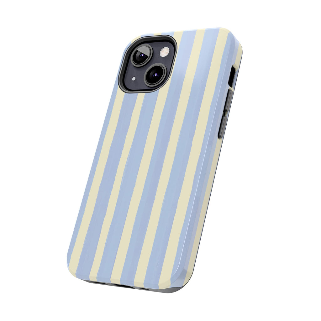Pastel Stripe Tough Phone Case — Blue & Cream Protective Cover