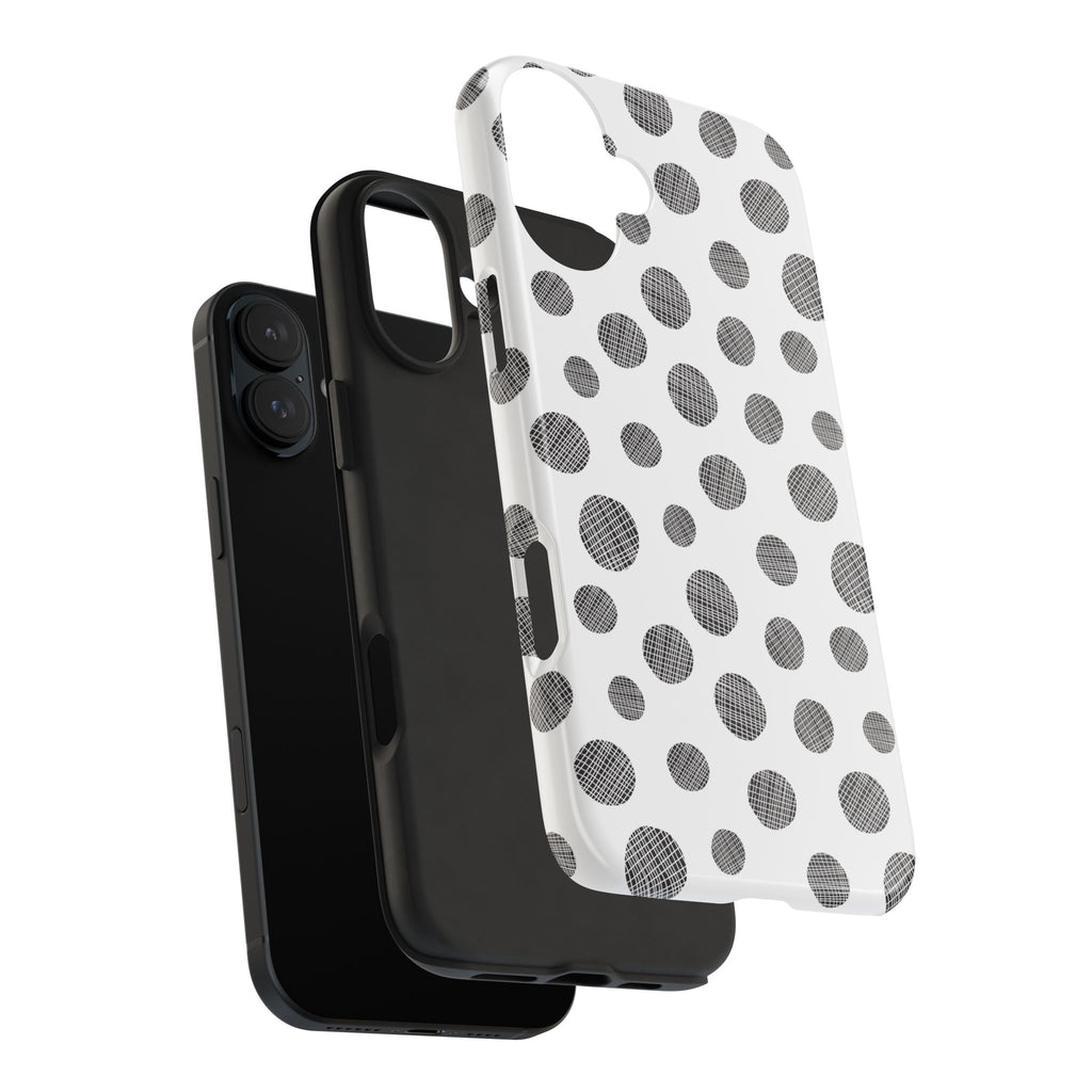 Polka Dot Texture Tough Phone Case — Black & White Spot Pattern, Protective Slim Phone Cover