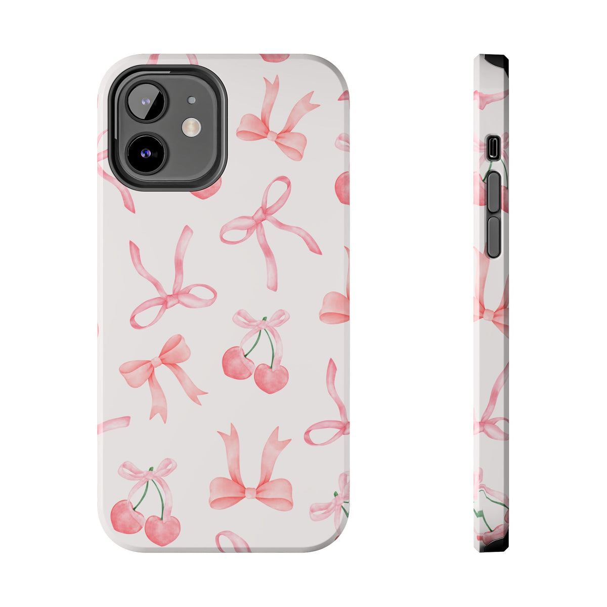 Pink Cherry & Bows Tough Phone Case — Cute Pastel Floral Pattern