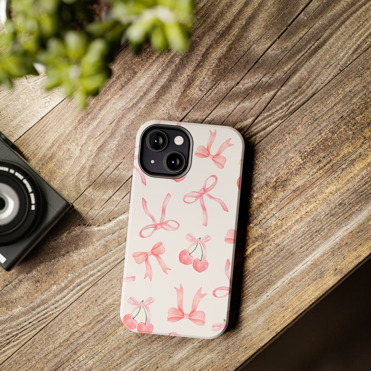 Pink Cherry & Bows Tough Phone Case — Cute Pastel Floral Pattern