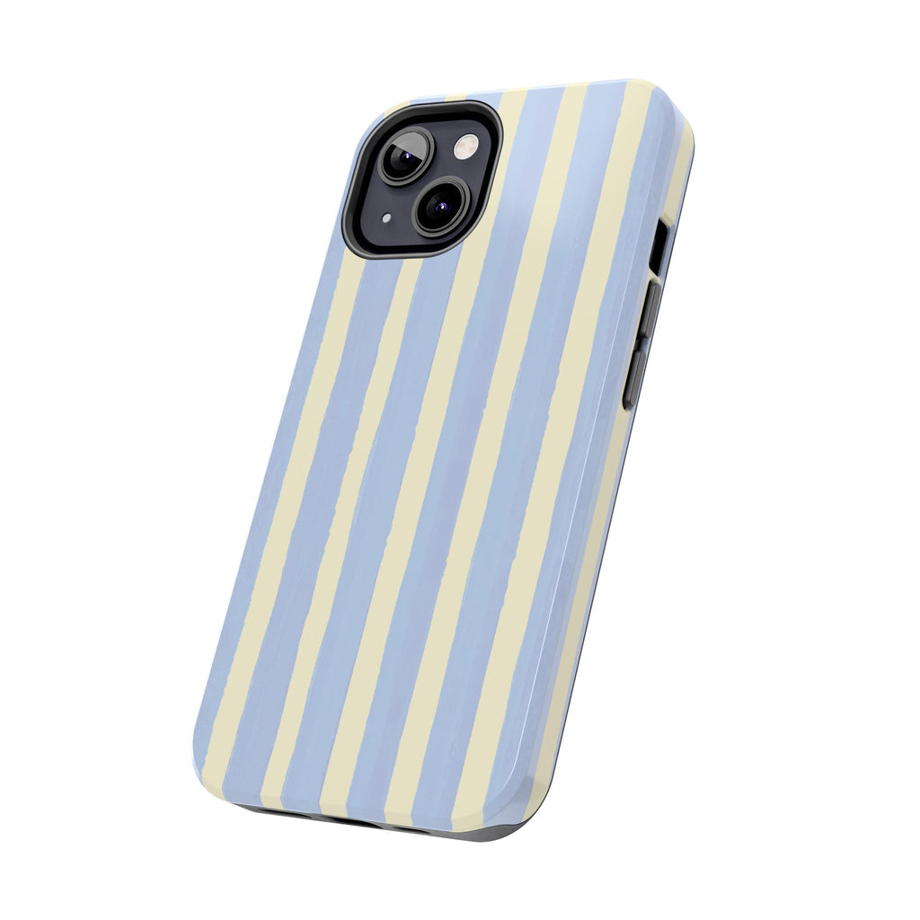 Pastel Stripe Tough Phone Case — Blue & Cream Protective Cover