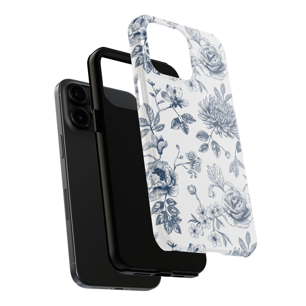 Tough Phone Case — Blue Vintage Floral Protective iPhone Cover
