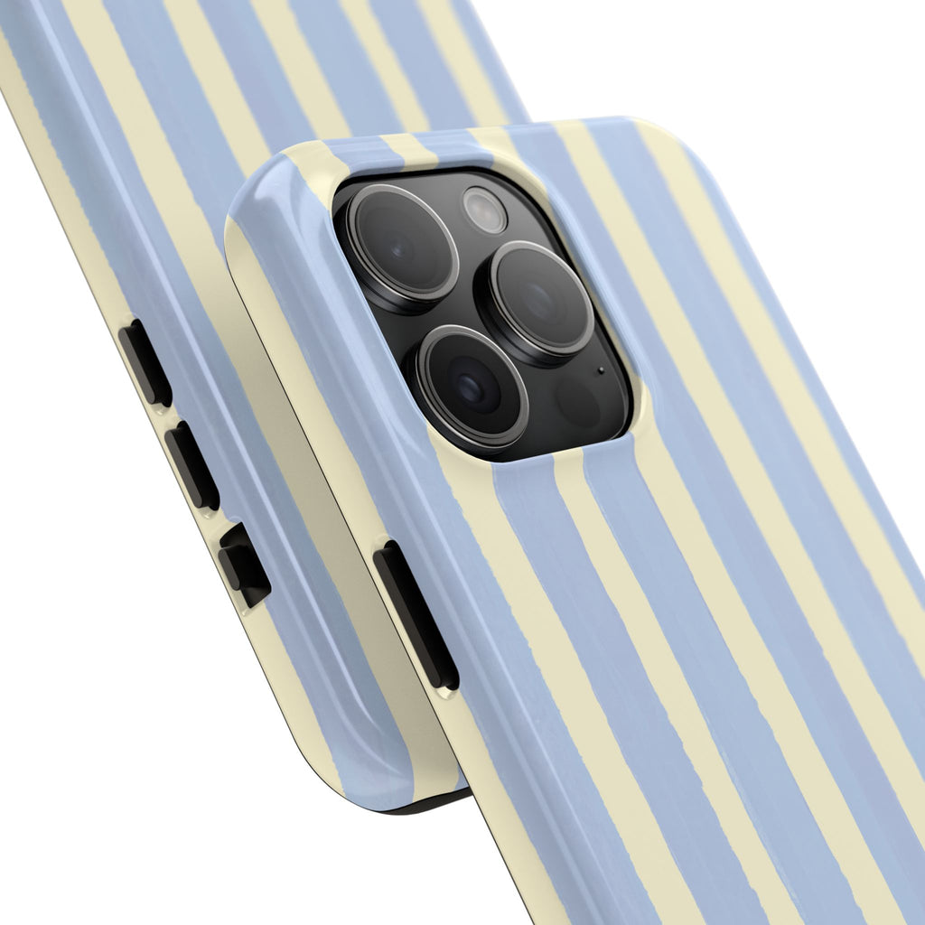 Pastel Stripe Tough Phone Case — Blue & Cream Protective Cover