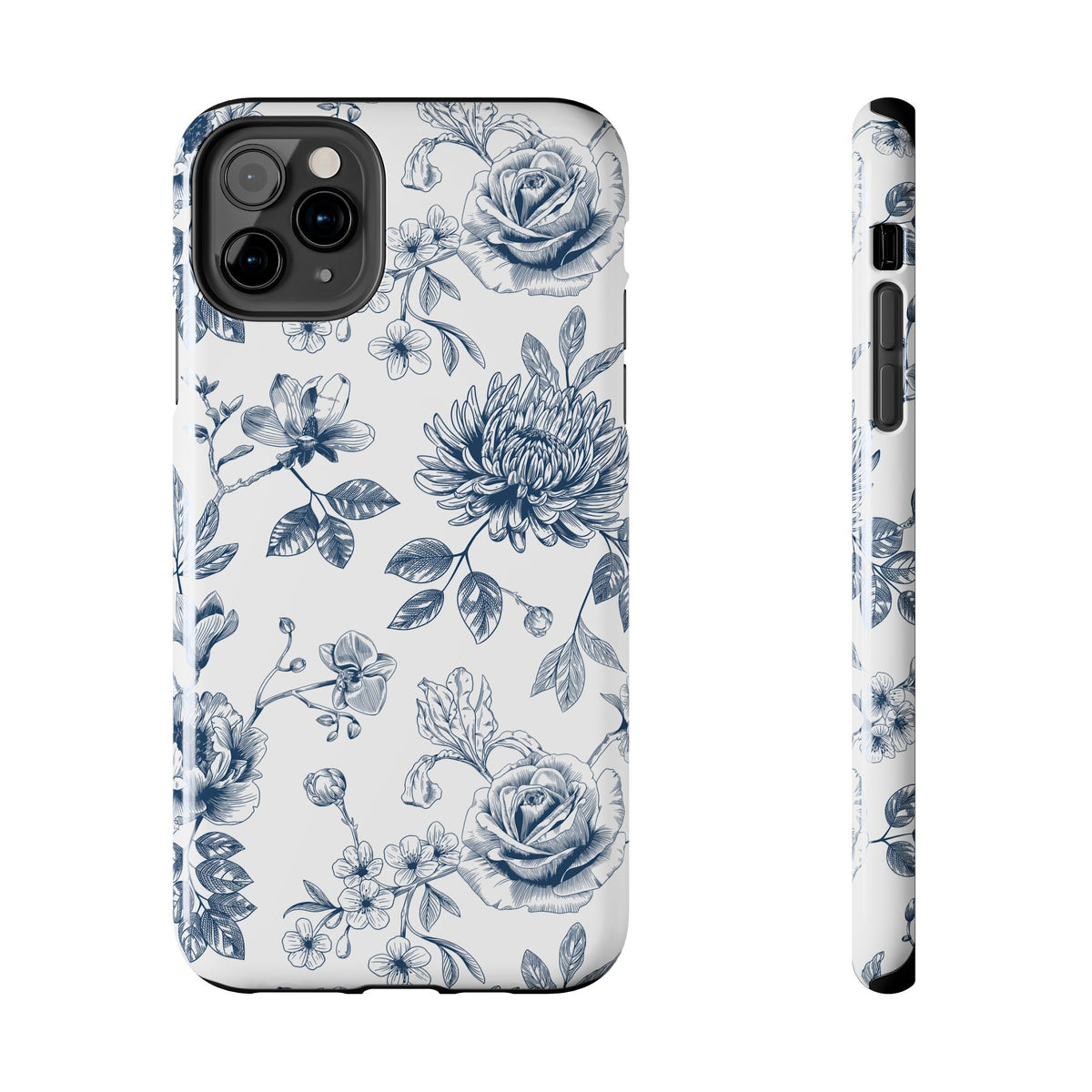 Tough Phone Case — Blue Vintage Floral Protective iPhone Cover