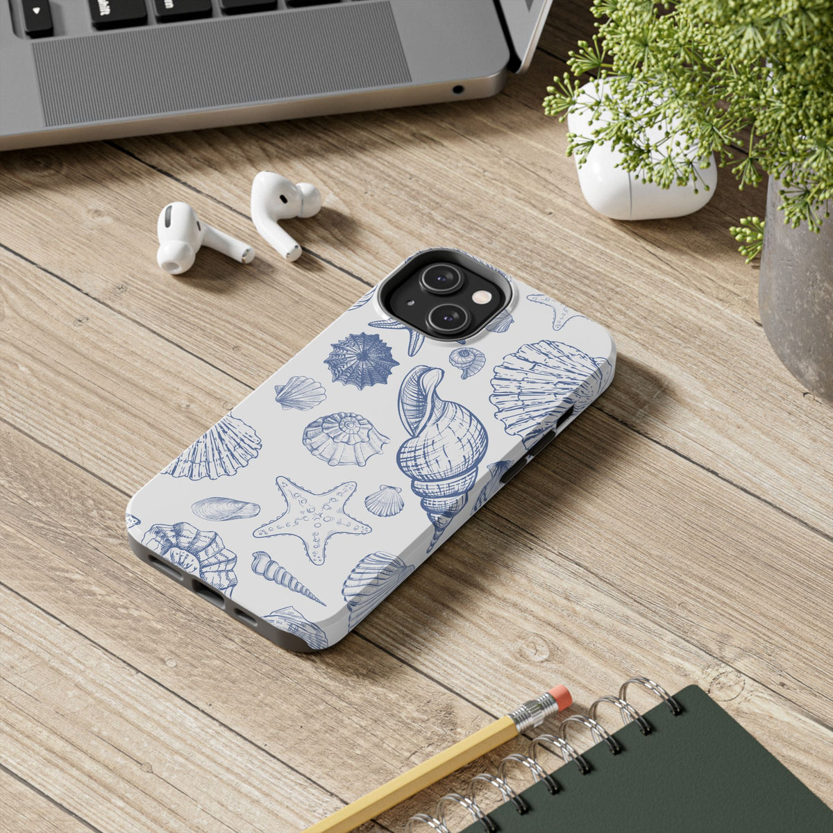 Seaside Sketch Tough Phone Case – Blue Shells & Starfish Protective Cover