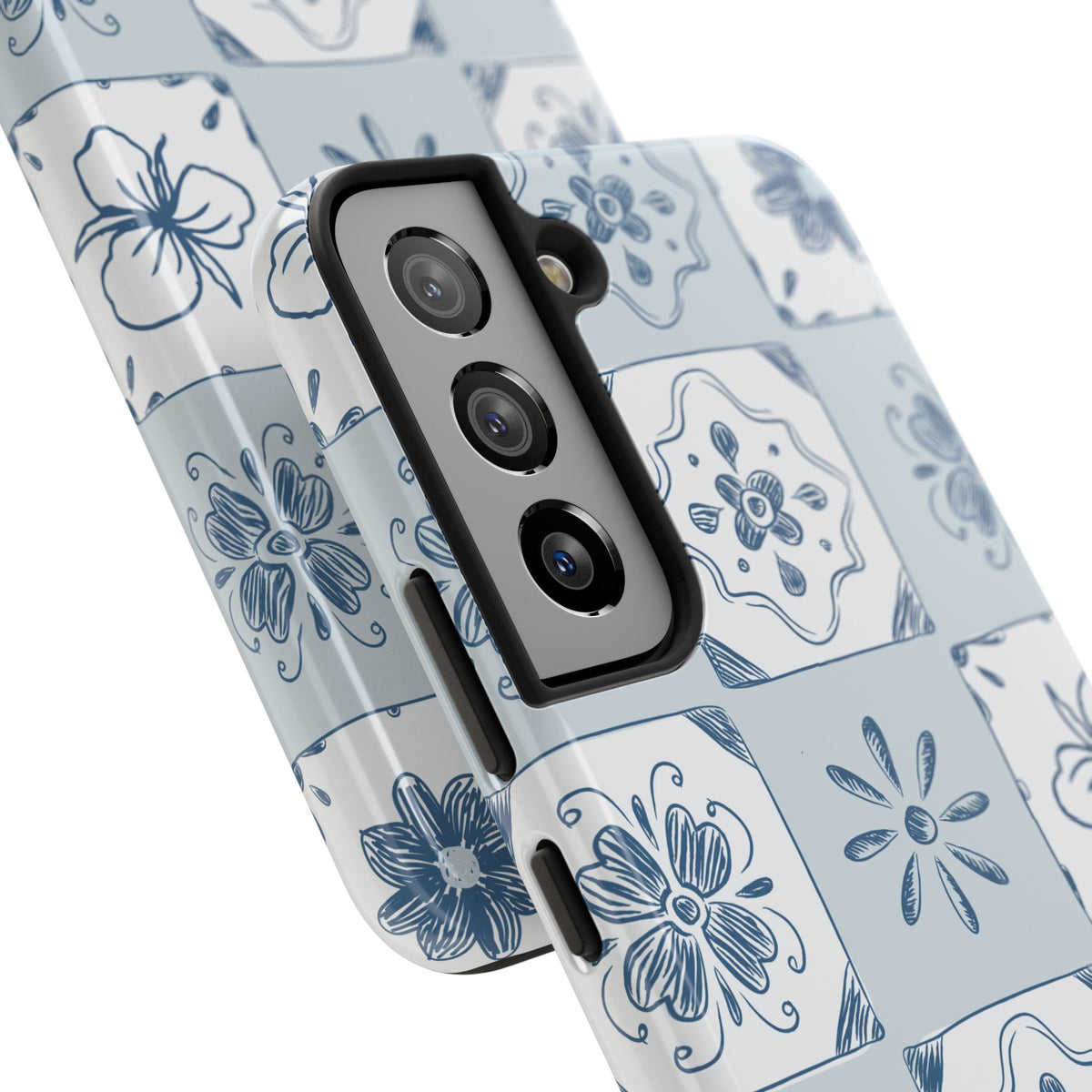 Blue Tile Floral Tough Phone Case — Ceramic Pattern Protective Phone Cover