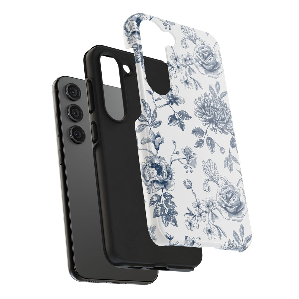Tough Phone Case — Blue Vintage Floral Protective iPhone Cover