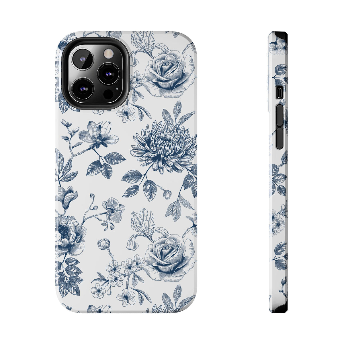 Tough Phone Case — Blue Vintage Floral Protective iPhone Cover