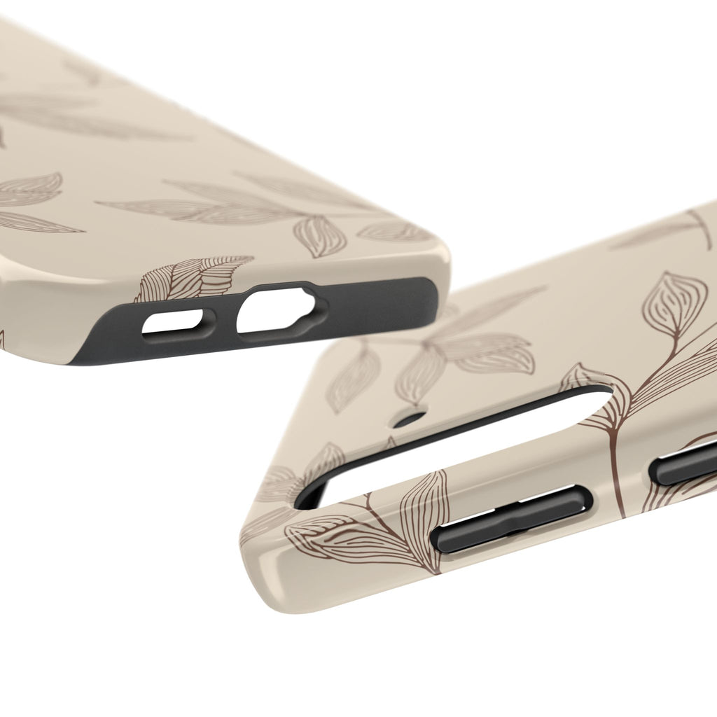 Tough Phone Case — Neutral Botanical Leaf Design (Protective Floral iPhone Case)