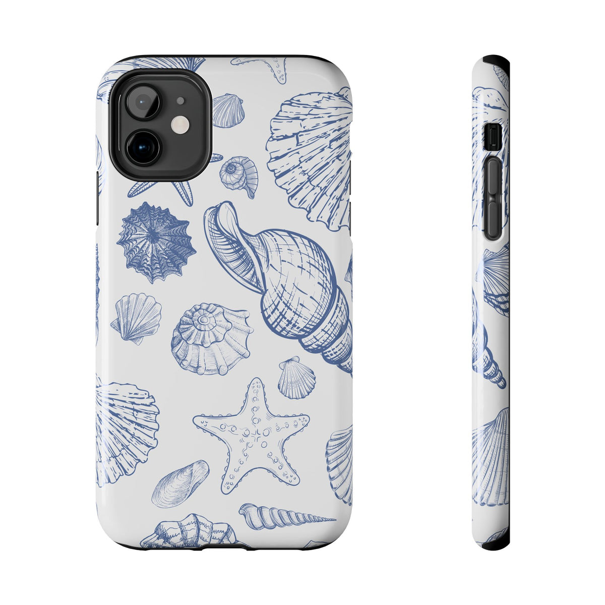 Seaside Sketch Tough Phone Case – Blue Shells & Starfish Protective Cover