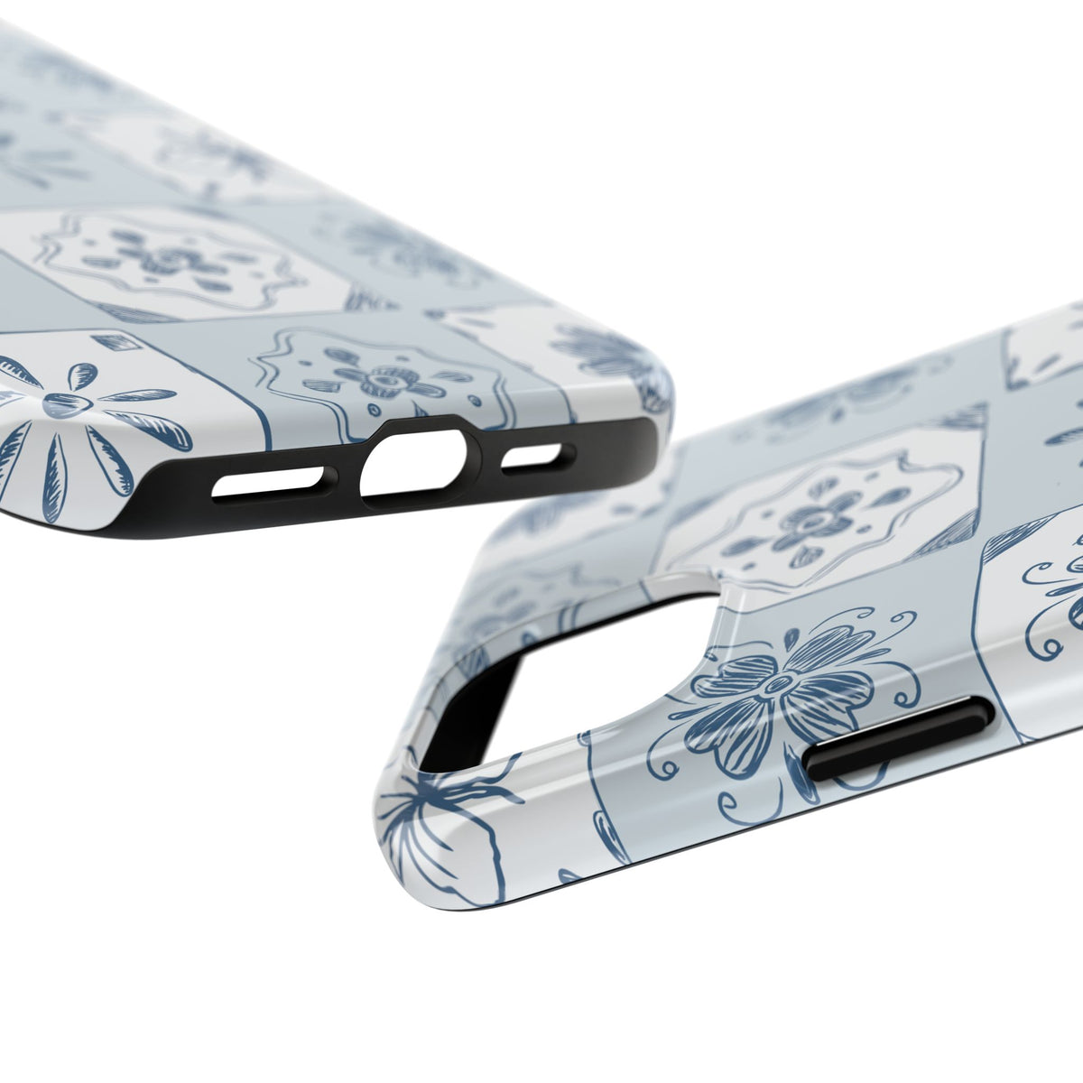 Blue Tile Floral Tough Phone Case — Ceramic Pattern Protective Phone Cover