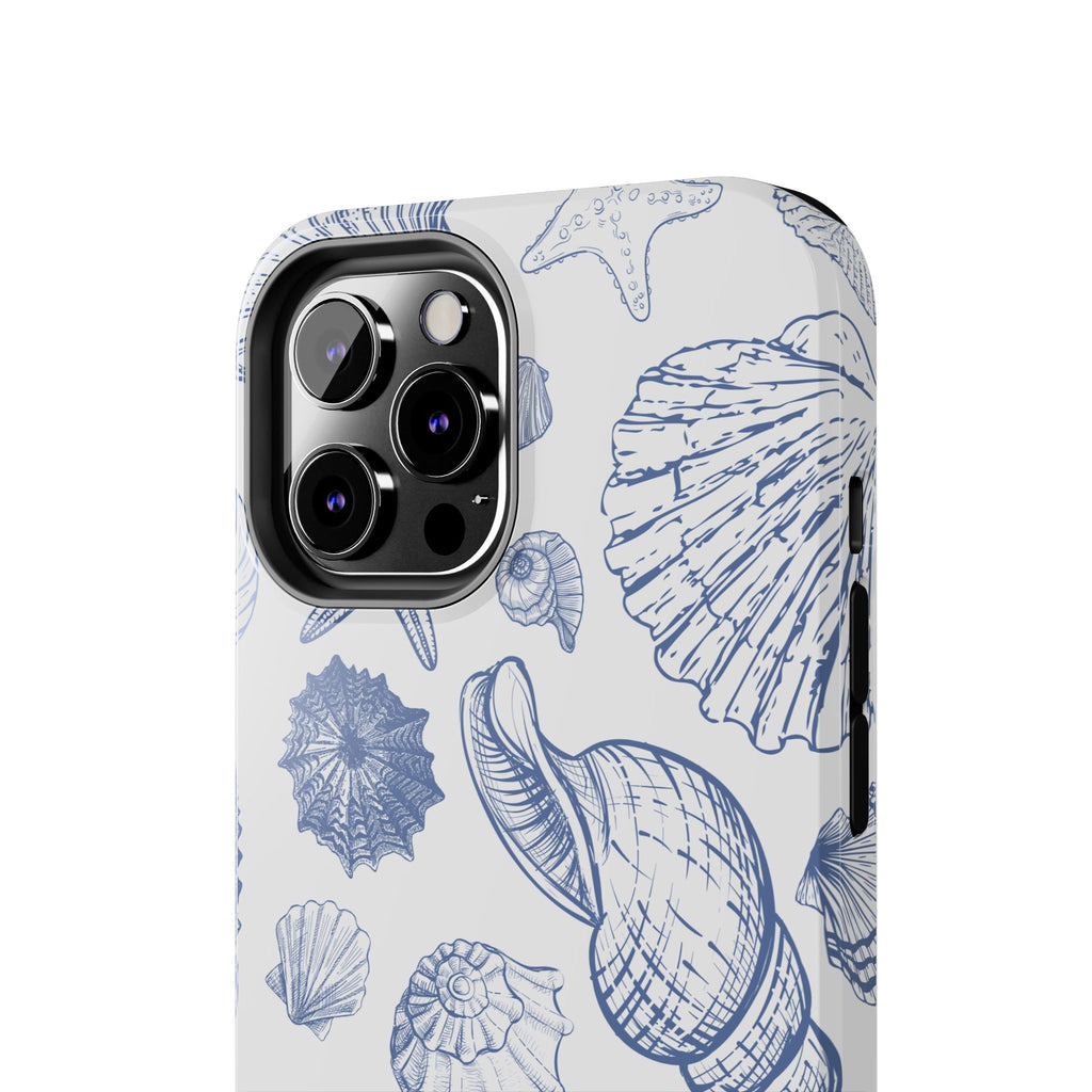 Seaside Sketch Tough Phone Case – Blue Shells & Starfish Protective Cover