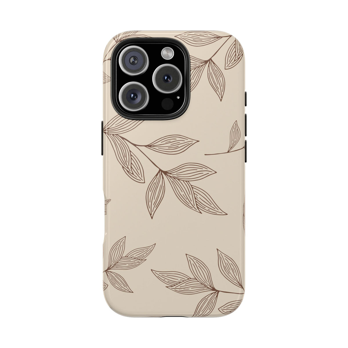 Tough Phone Case — Neutral Botanical Leaf Design (Protective Floral iPhone Case)
