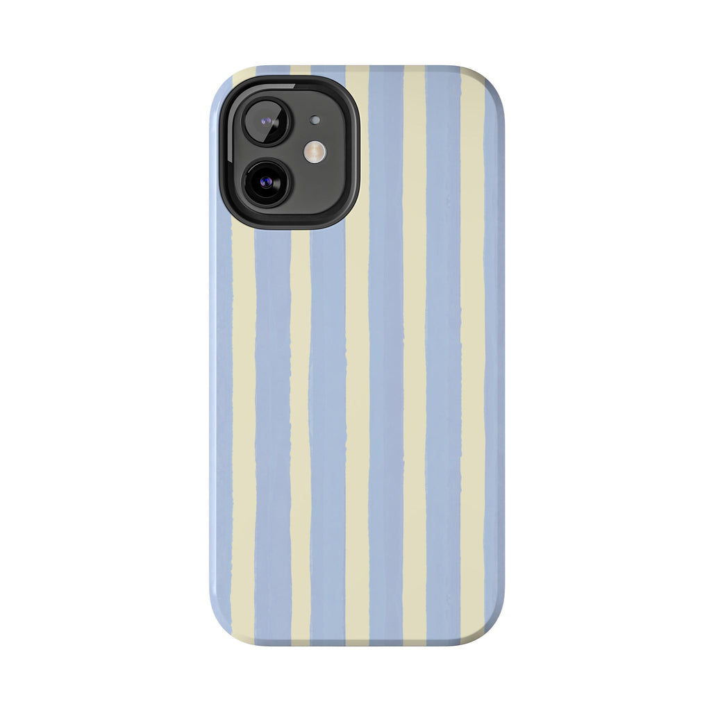 Pastel Stripe Tough Phone Case — Blue & Cream Protective Cover