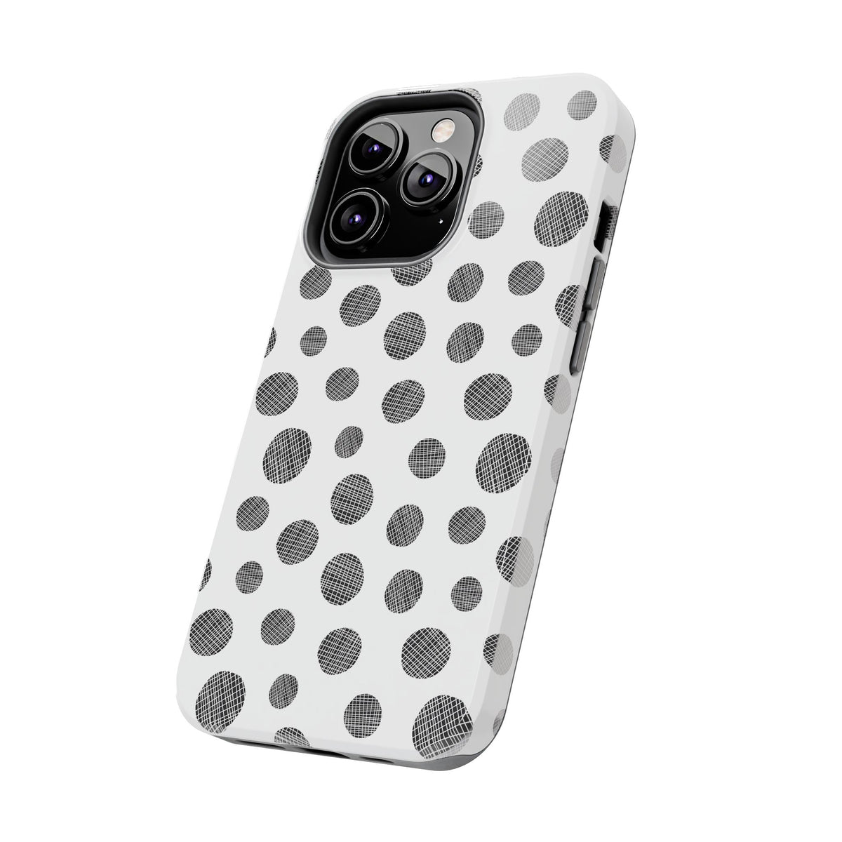 Polka Dot Texture Tough Phone Case — Black & White Spot Pattern, Protective Slim Phone Cover