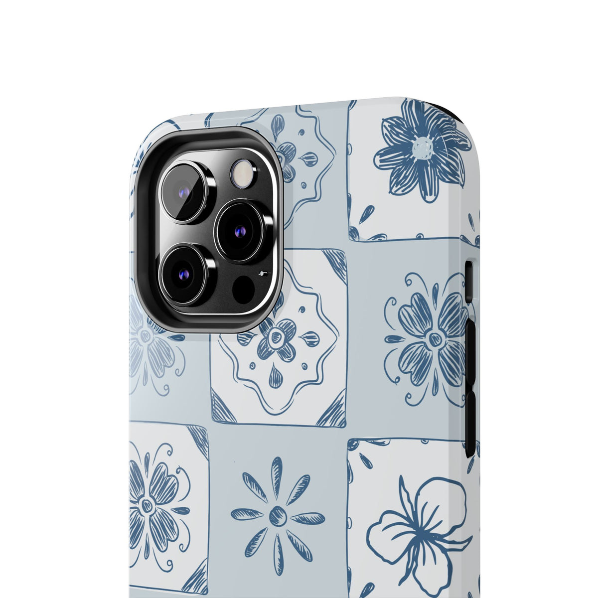 Blue Tile Floral Tough Phone Case — Ceramic Pattern Protective Phone Cover