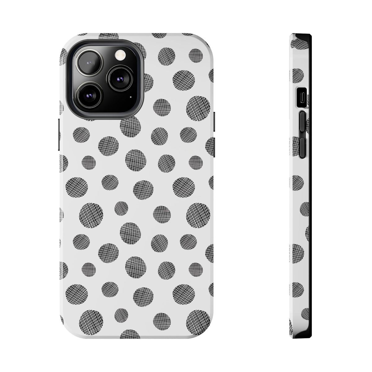 Polka Dot Texture Tough Phone Case — Black & White Spot Pattern, Protective Slim Phone Cover