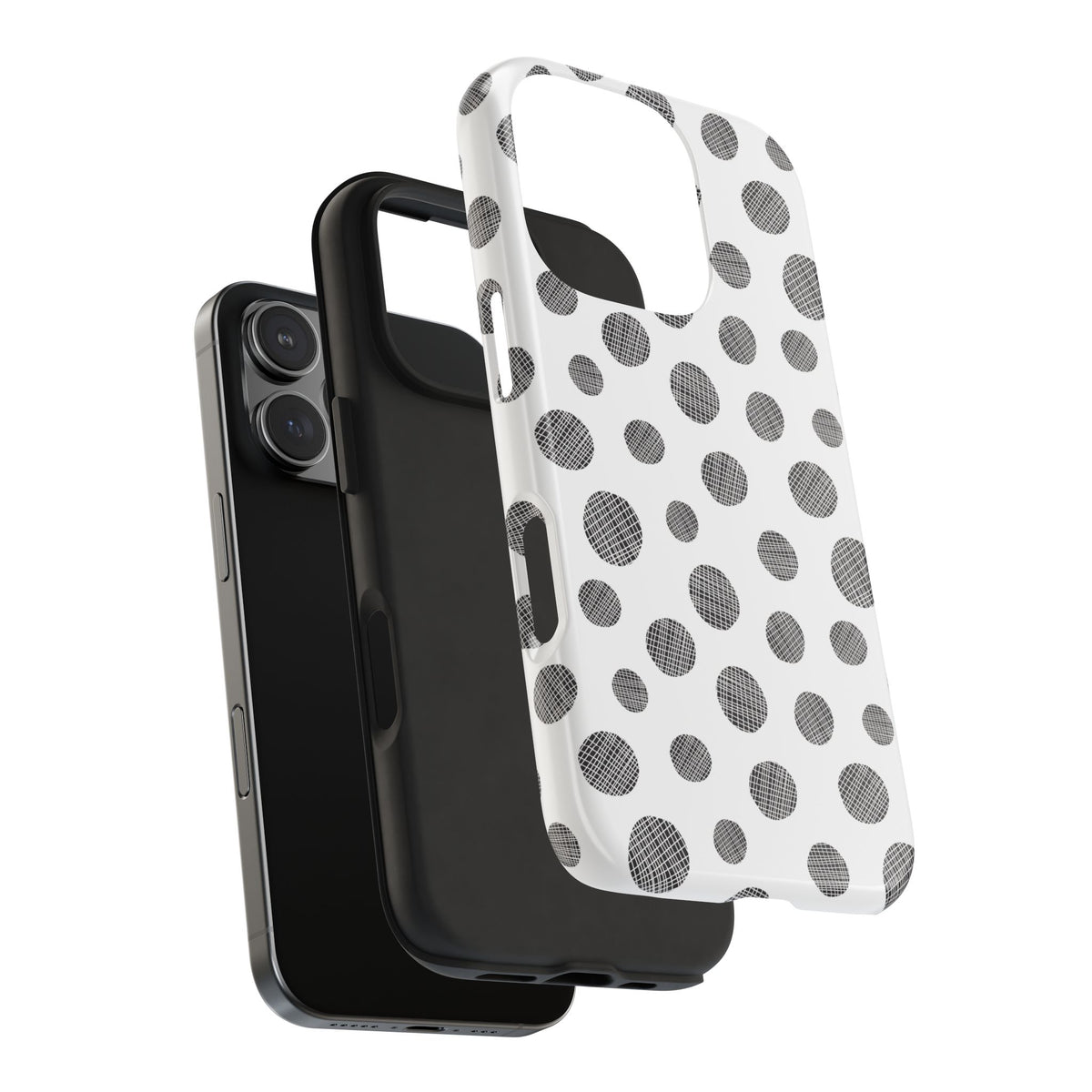 Polka Dot Texture Tough Phone Case — Black & White Spot Pattern, Protective Slim Phone Cover