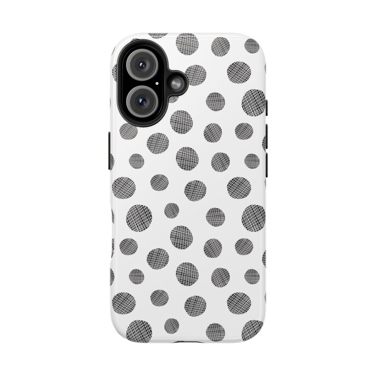 Polka Dot Texture Tough Phone Case — Black & White Spot Pattern, Protective Slim Phone Cover