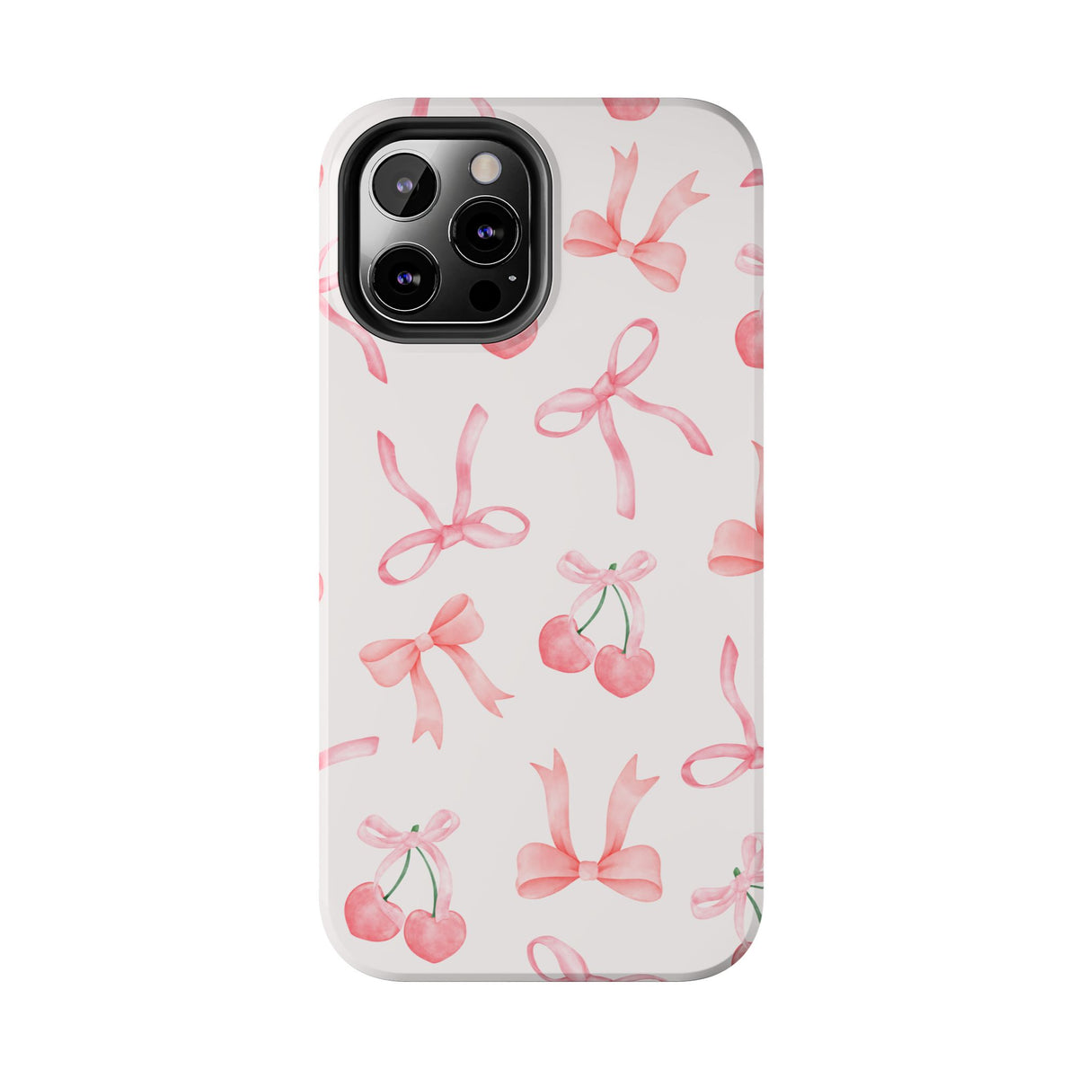 Pink Cherry & Bows Tough Phone Case — Cute Pastel Floral Pattern