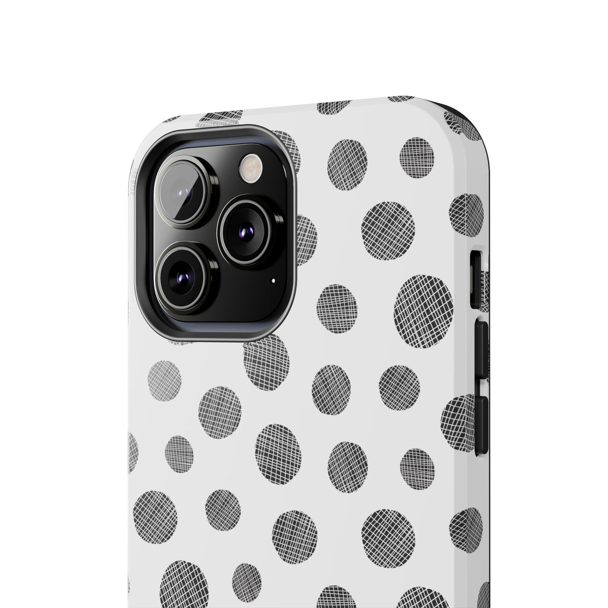 Polka Dot Texture Tough Phone Case — Black & White Spot Pattern, Protective Slim Phone Cover