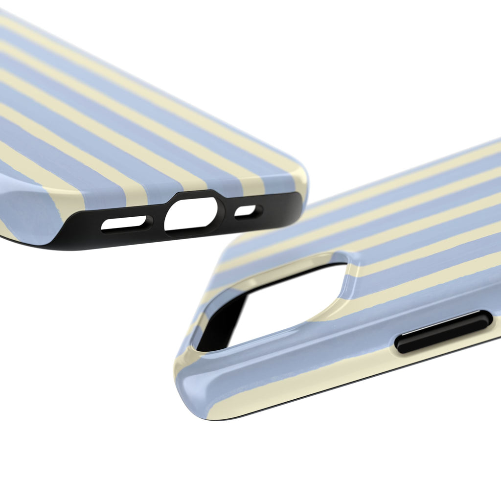 Pastel Stripe Tough Phone Case — Blue & Cream Protective Cover