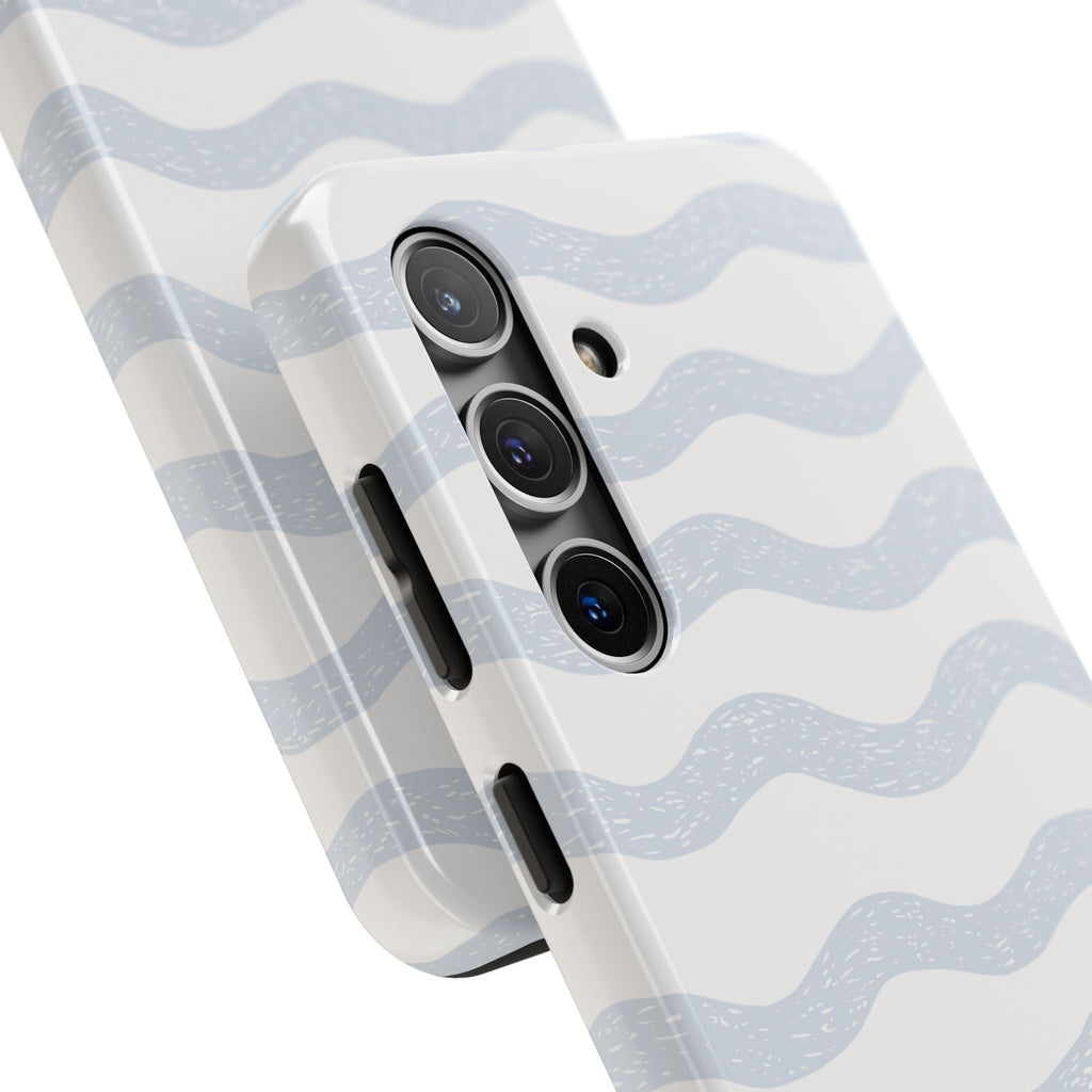 Tough Phone Case – Subtle Blue Wavy Stripes, Durable Protective Cover