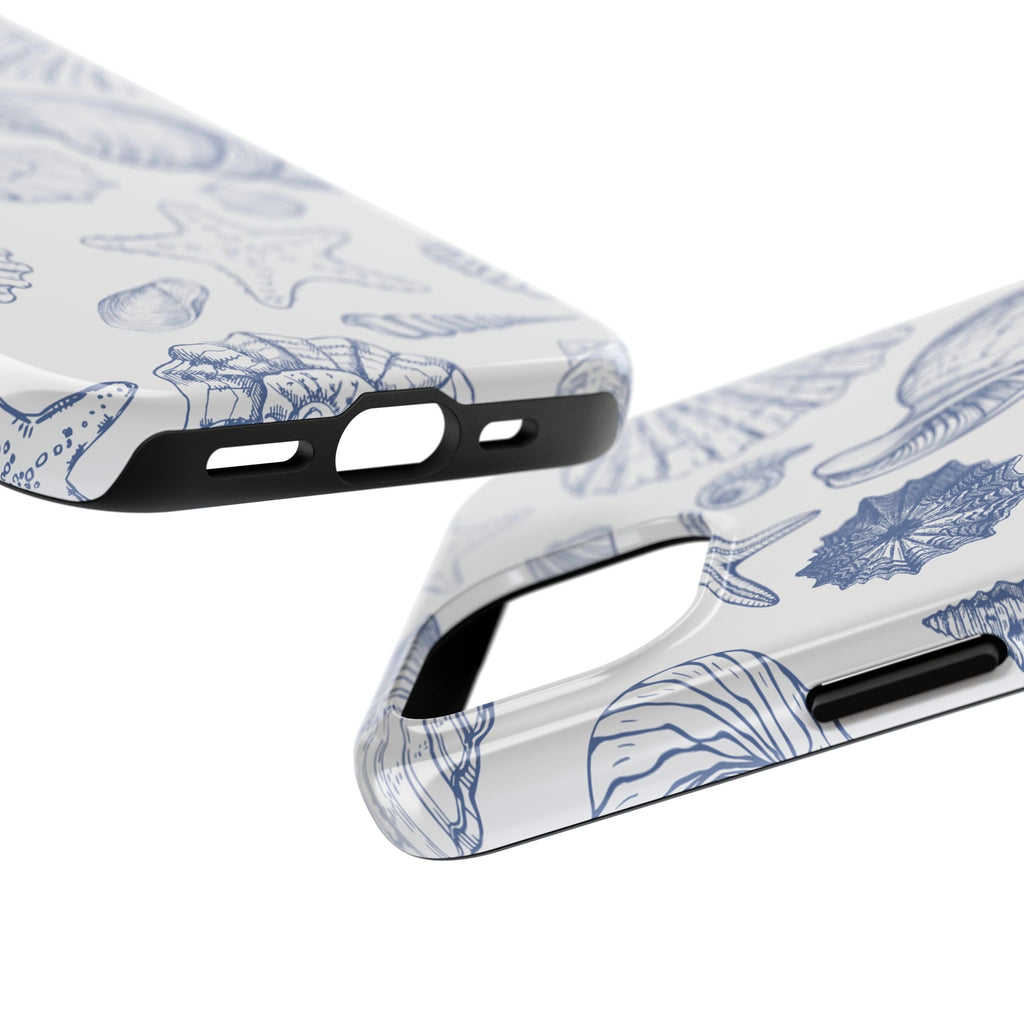 Seaside Sketch Tough Phone Case – Blue Shells & Starfish Protective Cover