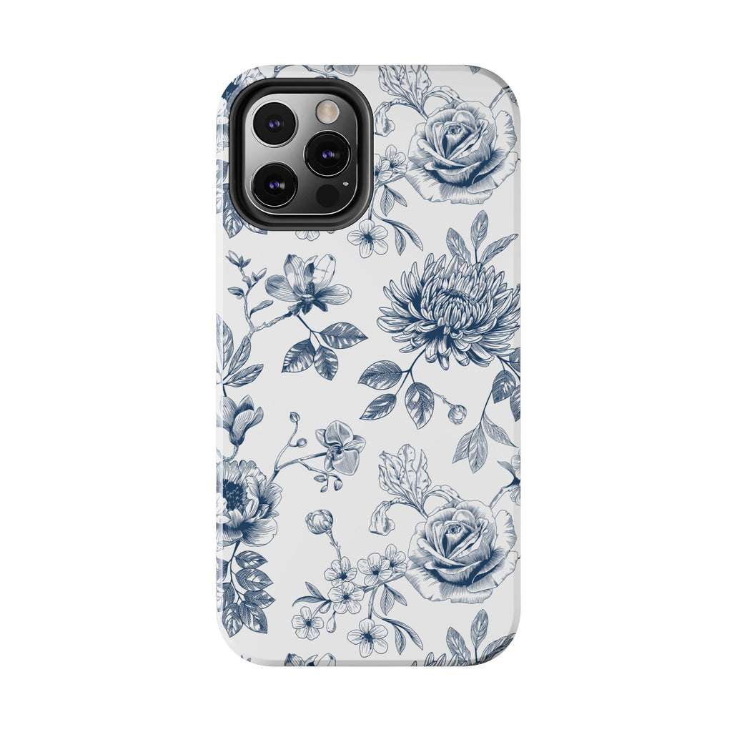 Tough Phone Case — Blue Vintage Floral Protective iPhone Cover