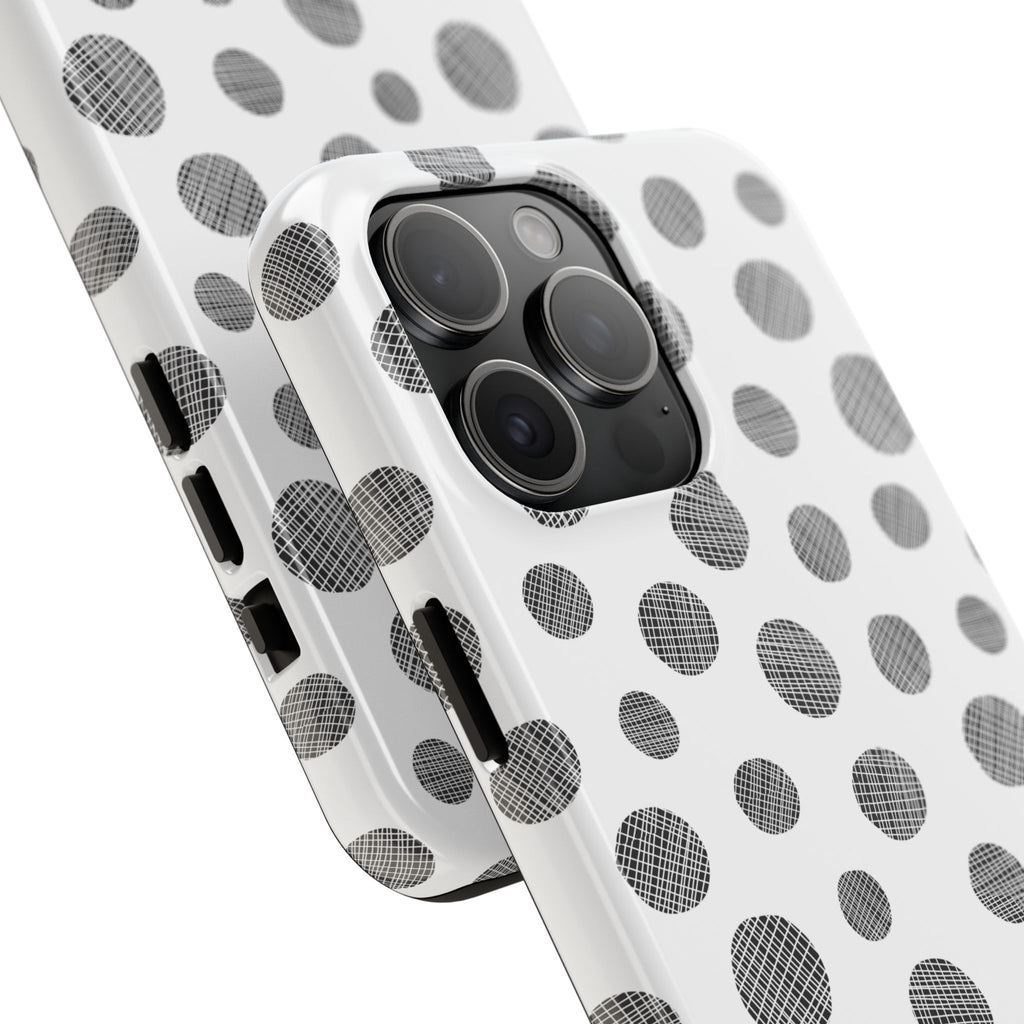 Polka Dot Texture Tough Phone Case — Black & White Spot Pattern, Protective Slim Phone Cover