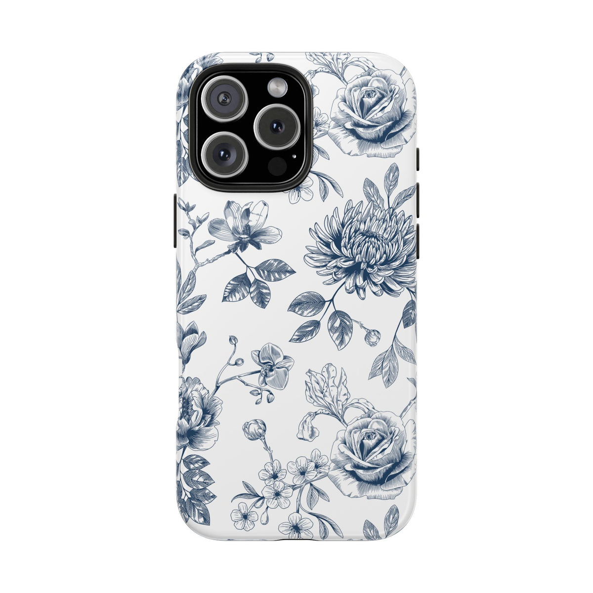 Tough Phone Case — Blue Vintage Floral Protective iPhone Cover
