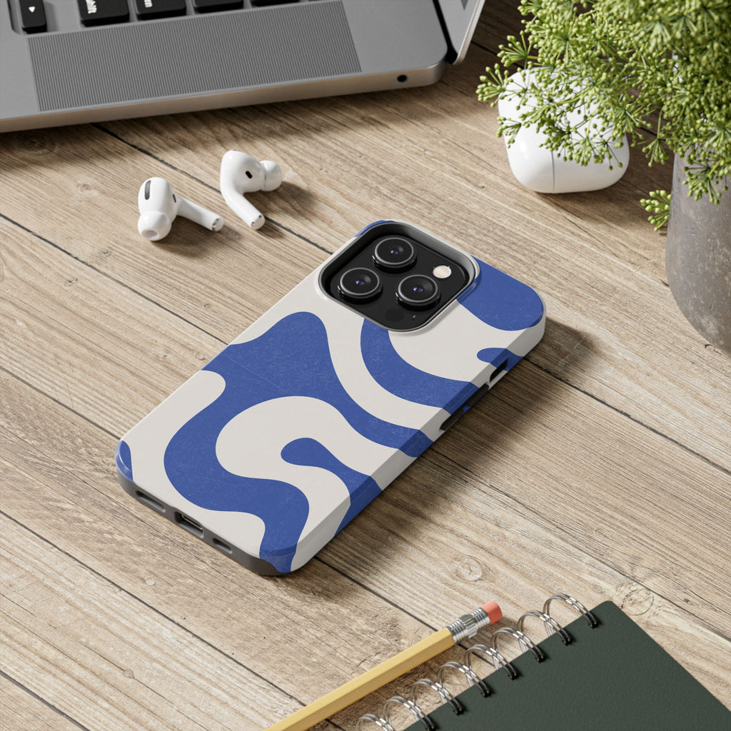 Blue Retro Swirl Tough Phone Case — Durable Abstract Pattern