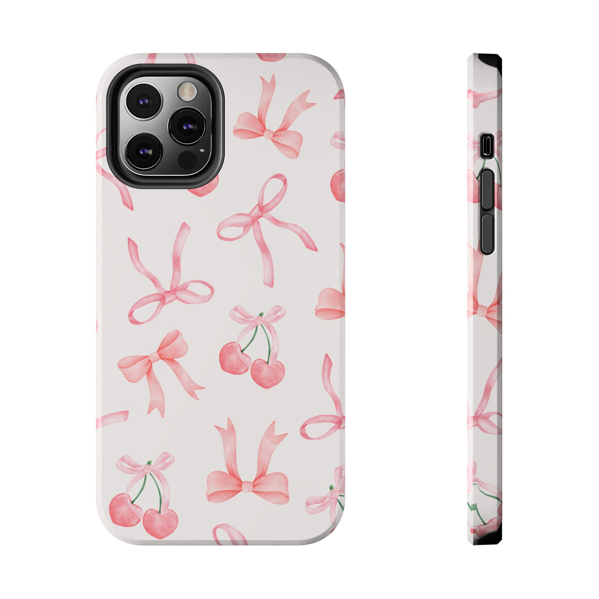 Pink Cherry & Bows Tough Phone Case — Cute Pastel Floral Pattern