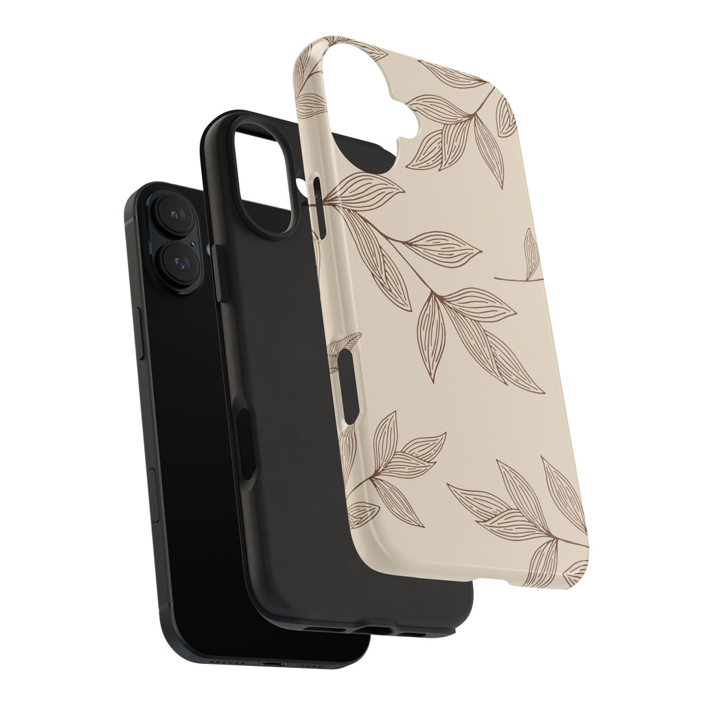 Tough Phone Case — Neutral Botanical Leaf Design (Protective Floral iPhone Case)