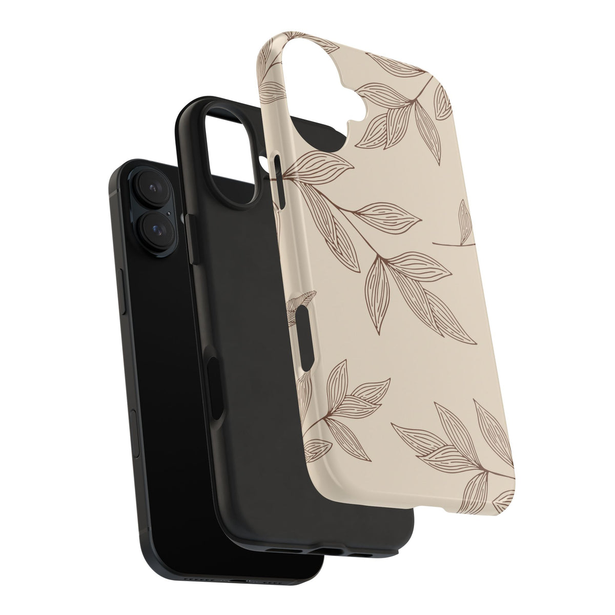 Tough Phone Case — Neutral Botanical Leaf Design (Protective Floral iPhone Case)