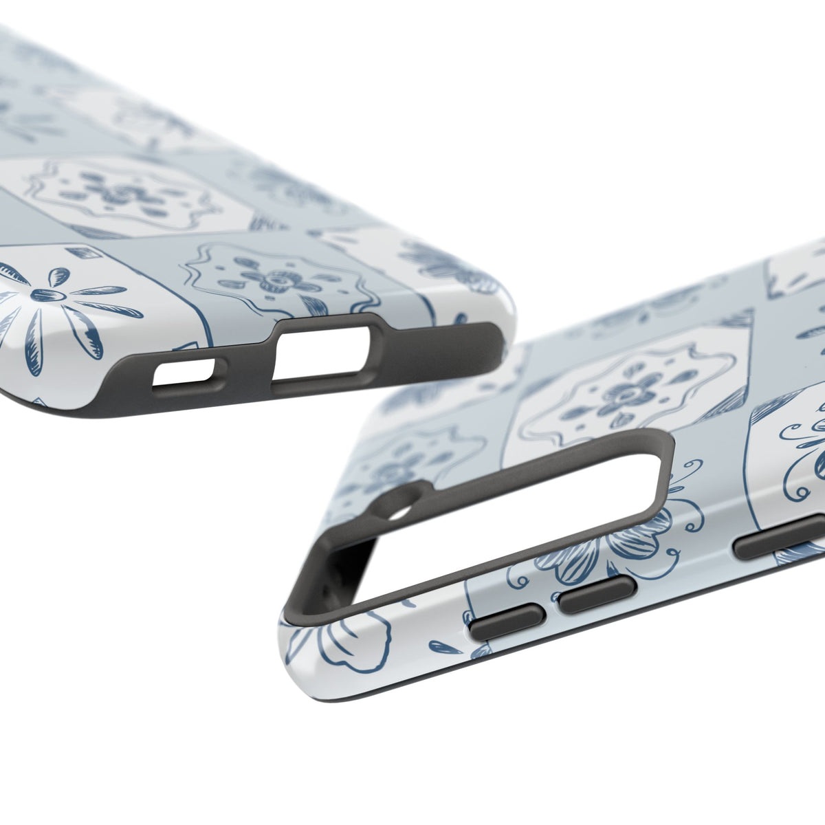 Blue Tile Floral Tough Phone Case — Ceramic Pattern Protective Phone Cover