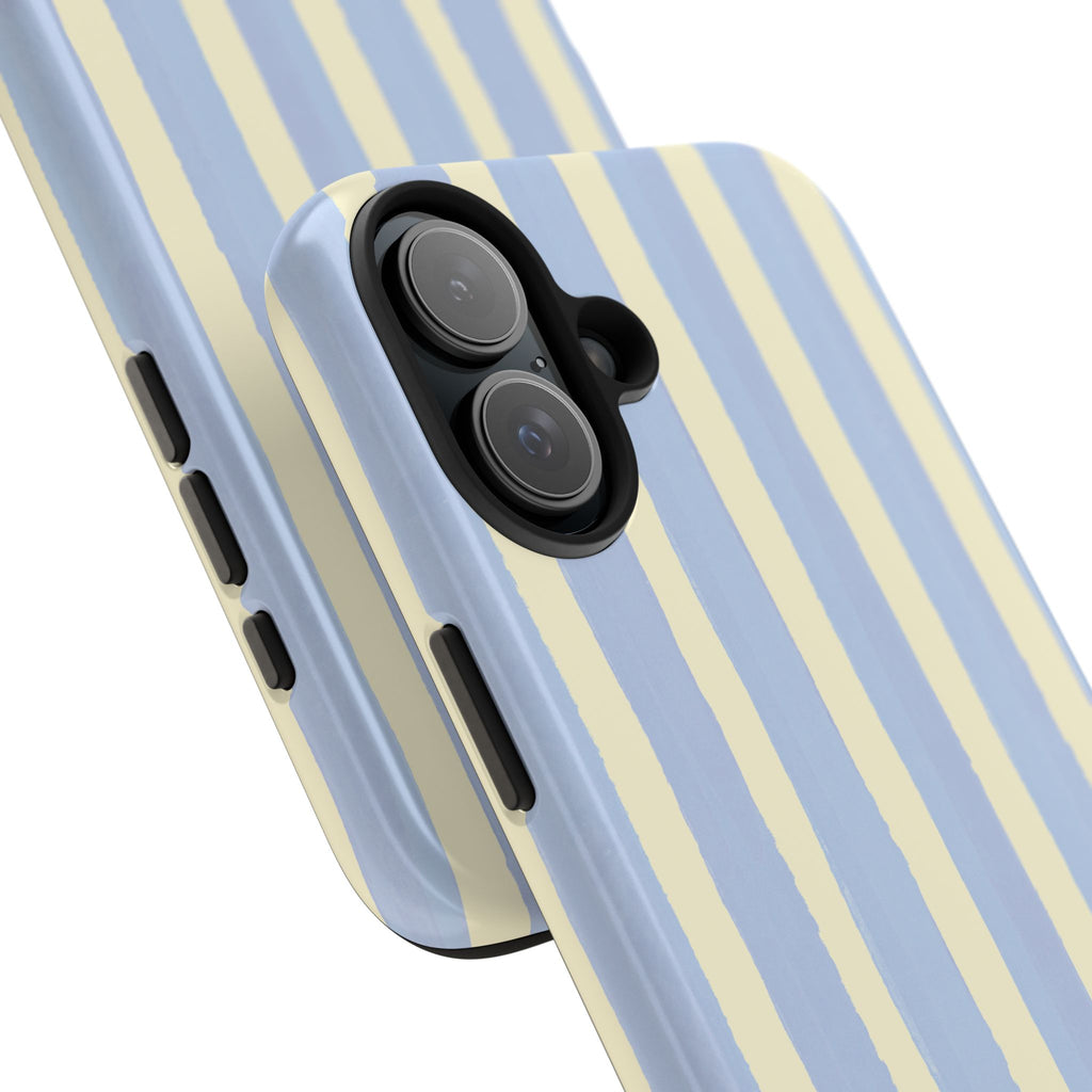 Pastel Stripe Tough Phone Case — Blue & Cream Protective Cover